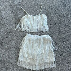 White fringe top/skirt